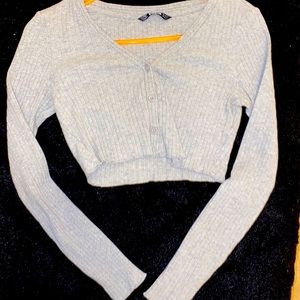 shein cropped long sleeve grey button up